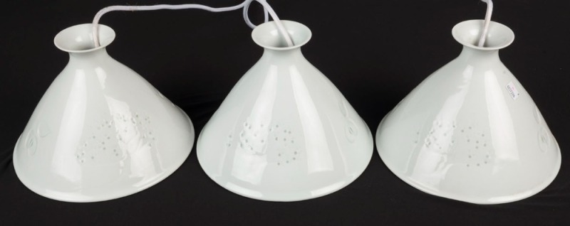 A set of three Danish ceramic hanging lights, Note: Plugs have been removed, 17cm high