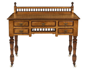 W.H. ROCKE & Co. (attributed), fine Australian lady's boudoir table, blackwood, houn pine and birdseye maple, Melbourne origin, circa 1885, 100cm high, 115wide, 54cm deep