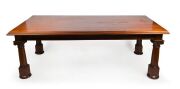 HARRY GOLDMAN nine piece Australian blackwood dining setting with striking Corinthian column legs, circa 1920, ​​​​​​​comprising a table and eight chairs, bearing maker's plaque, 76cm high, 224cm wide, 115cm deep