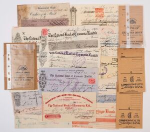 FINANCIAL INSTRUMENTS: Group of mostly bank cheques with TASMANIA 1846 drawn on Commercial Bank (Hobart Town), 1886-1918 group drawn on the National Bank of Tasmania at Circular Head or Stanley including 1915 for Marrawah and Montague Cheese Factories; 18