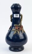 ARTIST UNKNOWN blue glazed pottery vase with applied floral decoration, 31cm high - 2