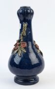 ARTIST UNKNOWN blue glazed pottery vase with applied floral decoration, 31cm high - 3