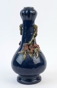 ARTIST UNKNOWN blue glazed pottery vase with applied floral decoration, 31cm high - 4