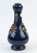 ARTIST UNKNOWN blue glazed pottery vase with applied floral decoration, 31cm high - 5