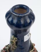 ARTIST UNKNOWN blue glazed pottery vase with applied floral decoration, 31cm high - 6