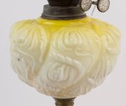 An antique kerosene lamp with duplex white double button burner, embossed lemon glass font and column with brass base, 19th century, ​​​​​​​51cm high overall - 3