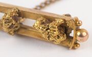 A Colonial 15ct yellow gold double bar brooch with gold nugget specimens, 19th century, ​​​​​​​stamped "15ct", 4cm wide, 4.9 grams - 4