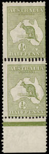&frac12;d Green, vertical pair with lower margin, showing Triple perforations horizontally, between the stamps and vertically, affecting the upper unit only. M/MUH. BW:1bc - $1150.