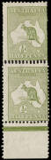 &frac12;d Green, vertical pair with lower margin, showing Triple perforations horizontally, between the stamps and vertically, affecting the upper unit only. M/MUH. BW:1bc - $1150.