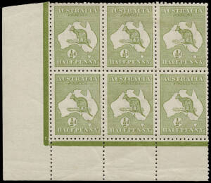 &frac12;d Green, lower left corner block of 6 with No Monogram in lower margin, MUH/M; the lower strip being MUH. BW:1(1)z - $1250+.