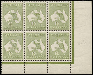 ½d Green, lower right corner block of 6 with No Monogram in lower margin MUH/MLH, the lower strip being MUH. BW:1(1)za - $1250+.