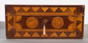 RICHARD DOWLING, stunning dressing-case box, blackwood, huon pine, cedar, myrtle, celery pine and exotic timbers, interior fitted compartment lined in original blue velvet.&nbsp; Bearing an intriguing pencil inscription under the drawer "JOHN MARTIN MAKER, HAM - 8