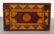 RICHARD DOWLING, stunning dressing-case box, blackwood, huon pine, cedar, myrtle, celery pine and exotic timbers, interior fitted compartment lined in original blue velvet.&nbsp; Bearing an intriguing pencil inscription under the drawer "JOHN MARTIN MAKER, HAM - 9