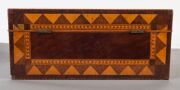 RICHARD DOWLING, stunning dressing-case box, blackwood, huon pine, cedar, myrtle, celery pine and exotic timbers, interior fitted compartment lined in original blue velvet.&nbsp; Bearing an intriguing pencil inscription under the drawer "JOHN MARTIN MAKER, HAM - 10