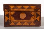 RICHARD DOWLING, stunning dressing-case box, blackwood, huon pine, cedar, myrtle, celery pine and exotic timbers, interior fitted compartment lined in original blue velvet.&nbsp; Bearing an intriguing pencil inscription under the drawer "JOHN MARTIN MAKER, HAM - 11