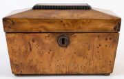 An antique tea caddy with huon pine veneer finish, 19th century, ​​​​​​​12.5cm high, 20cm wide, 11cm deep - 2