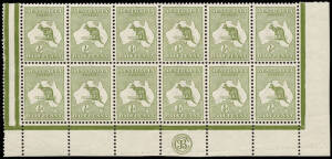½d Green, lower marginal block of 12 from the right pane, with full margins and incorporating the JBC Monogram. MUH/MLH. BW:1(2)zc. - $1000+.
