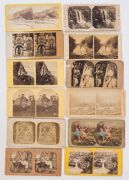 Collection of assorted stereo cards, including Australian, British and novelty cards, 19th century. 60+ cards. Of note: Gold diggings Australia, Mt Macedon, "Traveller Sleeping in Mia Mia", Hanging Rock Melbourne, "On the Campaspie", "Campaspie Falls" and - 10