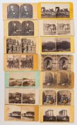 Collection of assorted stereo cards, including Australian, British and novelty cards, 19th century. 60+ cards. Of note: Gold diggings Australia, Mt Macedon, "Traveller Sleeping in Mia Mia", Hanging Rock Melbourne, "On the Campaspie", "Campaspie Falls" and - 16