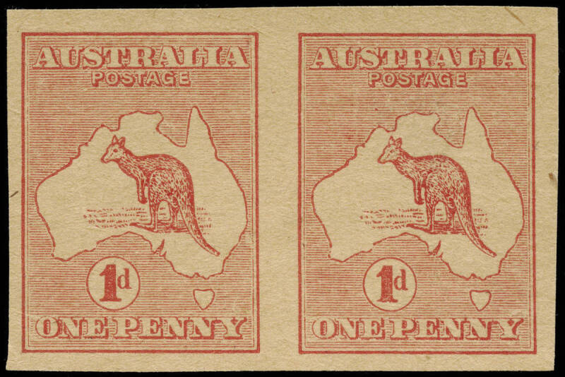 PLATE PROOFS: 1d Red (Die 1) Imperforate horizontal pair on thick buff manilla paper. BW: 2PP(1)A. - $650.
