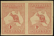 PLATE PROOFS: 1d Red (Die 1) Imperforate horizontal pair on thick buff manilla paper. BW: 2PP(1)A. - $650.