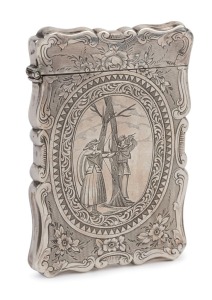 An antique sterling silver calling card case with floral engraved decoration, by Aston and Son of Birmingham, circa 1858, ​​​​​​​10cm high