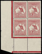 1d Red (Die 1) block of 4 with Intersheet margin at base, Watermark Inverted. MUH. Unique. See Notes in BW [2014] at page 2/24.