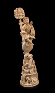 "THE GOOD PASTOR" Goanese carved ivory statue, circa 1650, 23cm high PROVENANCE: Private collection Melbourne, Blaine Collection, Hobart (1981), Spode Collection, Hobart (1952-1981), deaccessioned by the National Archaeological Museum, Naples, Italy.