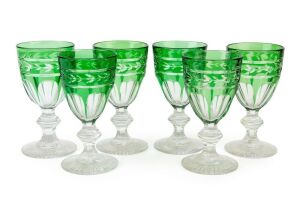 A set of 6 antique green overlay wine glasses, 19th century, 14.5cm high