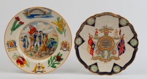 ROYAL DOULTON "Sydney Harbour Bridge Souvenir Sesqui Centenary 1788-1938" commemorative plate; together with a 1899 Boer War commemorative porcelain plate, (2 items), the larger 26cm diameter