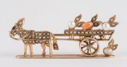 AUGUST BRUNKHORST of Adelaide, antique 15ct gold "Donkey & Cart" brooch set with seed pearls, coral, and ruby", circa 1910. 5cm wide, 7.4 grams total - 2