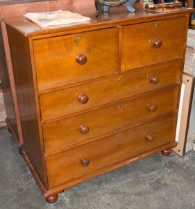 An Australian colonial cedar five drawer chest with cedar secondary timbers, New South Wales origin, mid 19th century, 112cm high, 112cm wide, 50cm deep