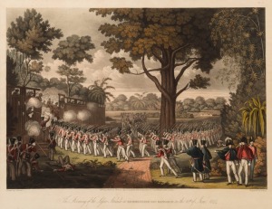 Lieutenant JOSEPH MOORE (British, active circa 1824), First Anglo-Burmese War in 1824-26. A rare set of four finely hand-coloured aquatint plates
