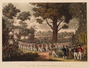 Lieutenant JOSEPH MOORE (British, active circa 1824), First Anglo-Burmese War in 1824-26. A rare set of four finely hand-coloured aquatint plates