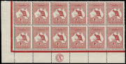 1d Red (Die 2, Plate D) CA Monogram block of 12 from the left pane, MUH/MLH. BW:3(D)zb. - $1500+.