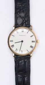 TIFFANY & CO. gent's 14ct gold cased wristwatch with Roman numerals, 3.3cm wide overall