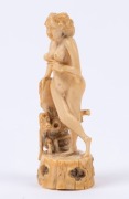 An antique carved ivory statue of a standing female nude with dog, 19th century, ​​​​​​​9cm high - 2