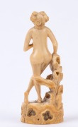 An antique carved ivory statue of a standing female nude with dog, 19th century, ​​​​​​​9cm high - 3