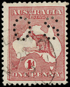 1d Red (Die 2A) perforated Small OS showing significant variety "Kiss print" resulting in a dramatic doubling of the frame at left, some doubling at right and substantial duplication of shading of the left hand portion of the design. FU at LANG LANG Victo