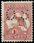 1d Red (Die 2A) perforated Small OS showing significant variety "Kiss print" resulting in a dramatic doubling of the frame at left, some doubling at right and substantial duplication of shading of the left hand portion of the design. FU at LANG LANG Victo