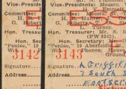 ESSENDON: 1941 Member's Season Tickets (2) CONSECUTIVELY NUMBERED '3142' & '3143'' (scarce thus) with Fixture List & holes punched for each game attended. Both in Fair/Good condition. Essendon finished 4th on the VFL ladder, and progressed to the Grand F - 3