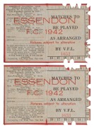 ESSENDON: 1942 Member's Season Tickets (2) CONSECUTIVELY NUMBERED '1652' & '1653'' (scarce thus) with Fixture List & holes punched for each game attended. Both in Good/Very Good condition. Premiership Year - Essendon's 7th Premiership, defeating Richmond