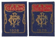 MELBOURNE: Member's Season Tickets for 1929 (2), CONSECUTIVELY NUMBERED '1355' & '1356', with fixture lists, both UNPUNCTURED (for games attended), the latter with M.F.C. "Address Box" notice adhered to the inner cover; G/VG condition. - 2