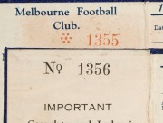 MELBOURNE: Member's Season Tickets for 1929 (2), CONSECUTIVELY NUMBERED '1355' & '1356', with fixture lists, both UNPUNCTURED (for games attended), the latter with M.F.C. "Address Box" notice adhered to the inner cover; G/VG condition. - 3