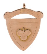 "MANCHESTER GEORGE" 9ct rose gold trophy fob, engraved "Won By R.H. GLEDHILL, Mile Championship, 1895", stamped "375", 4.5cm high, weight 21gr. - 2