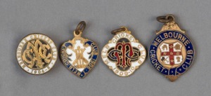 MELBOURNE CRICKET CLUB, membership fobs for 1901-02 (undated), 1904-05, 1906-07 and 1909-10. The first, numbered 1016, made by Bowman Limited, London; the others all made by Stokes & Sons, Melbourne. (4).