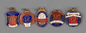 MELBOURNE CRICKET CLUB, membership fobs for 1931-32, 1932-33, 1933-34, 1934-35 & 1935-36, (5).