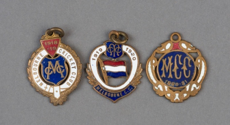 MELBOURNE CRICKET CLUB, membership fobs for 1918-19 (#1708), 1919-20 (#2972) and 1920-21 (#1735) all made by Bentley, (3 items).