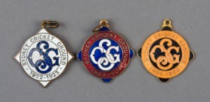 Sydney Cricket Ground Membership fobs for 1922-23 (#528), 1923-24 (#364), and 1924-25, all made by Amor. (3).
