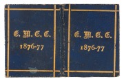 EAST MELBOURNE CRICKET CLUB: 1876-77 Member's Season ticket, blue leather with gold embossing, the interior printed in black with a charming image of a batsman at wicket, space for the member's name in manuscript (W.J. Daly) and the signature of the Honor - 2